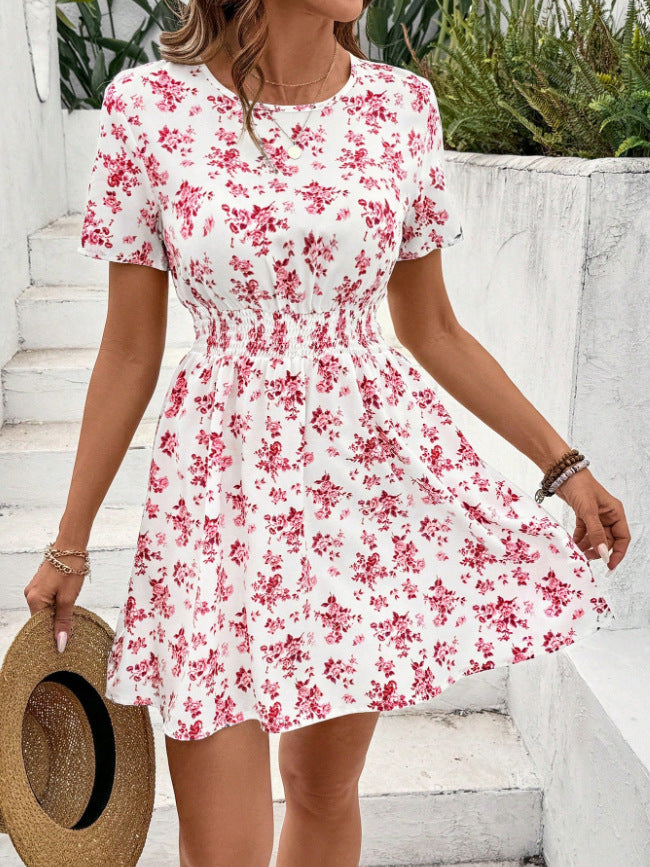 Robe d'été décontractée pour femmes avec taille élastique à cordon de serrage et motif floral Levoire