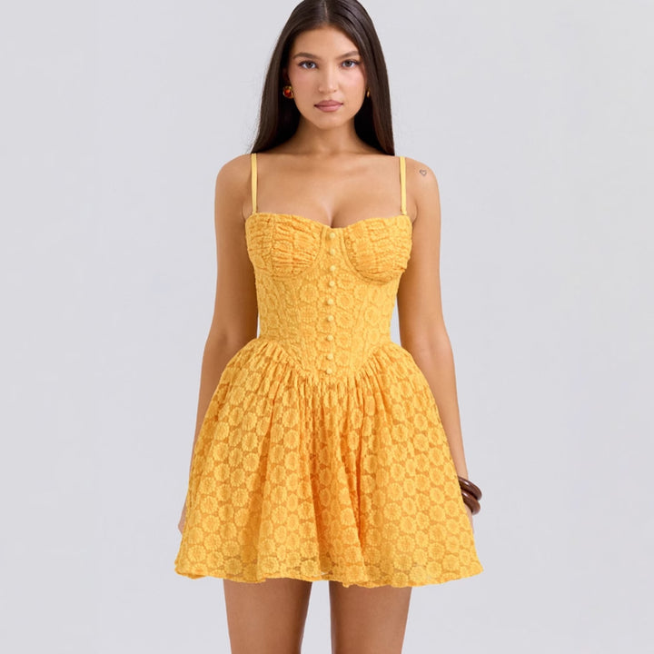 Robe Mini Charmante pour Femmes avec Haut Structuré et Jupe Fluide Levoire