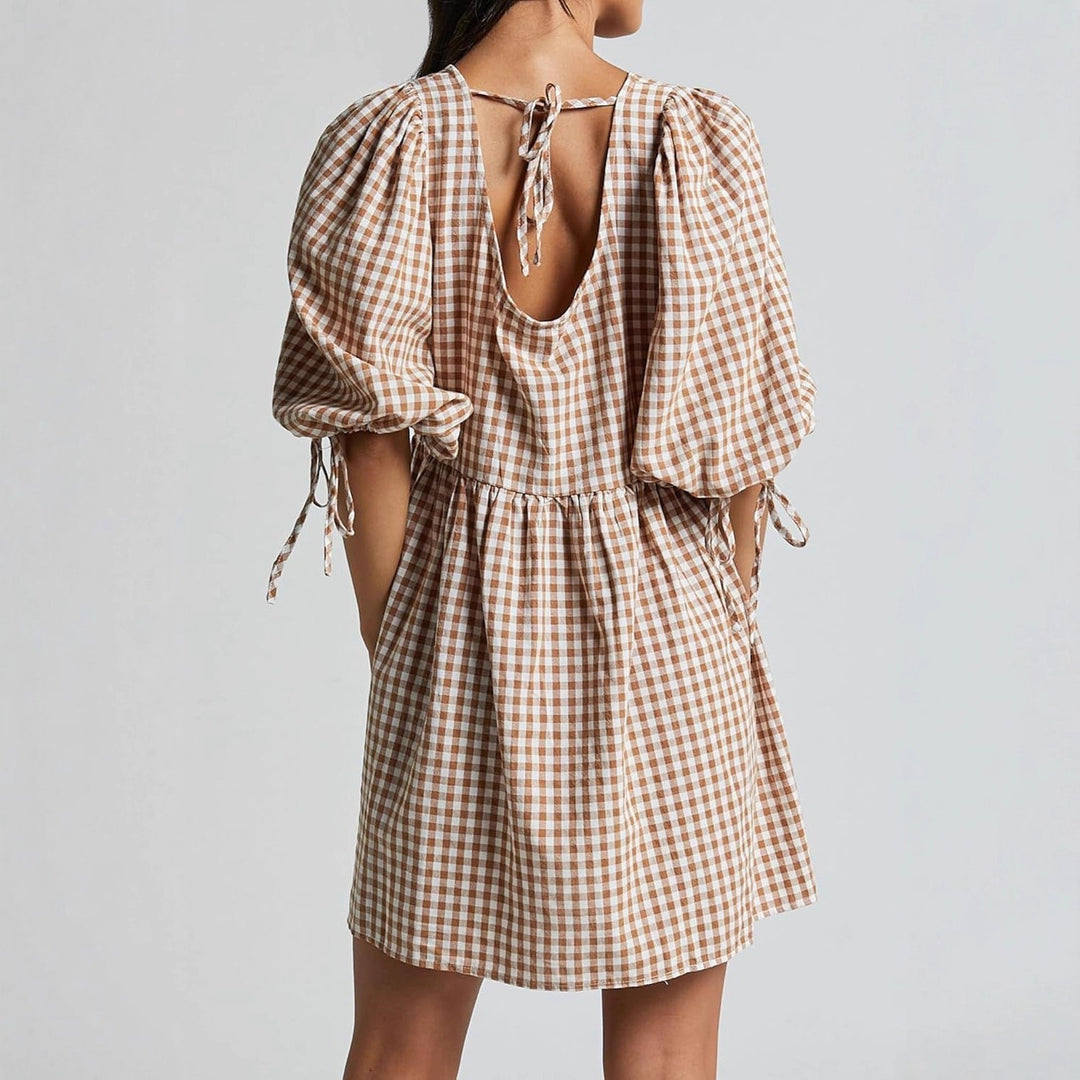 Robe décontractée pour femmes avec un col en V et des manches bouffantes Levoire