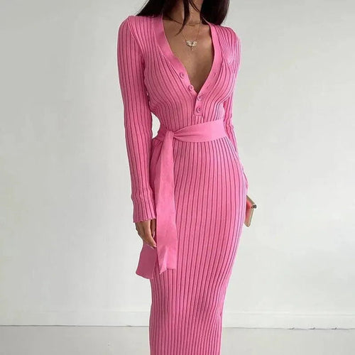 Levoire | Robe femme avec bouton à la taille, fine tricot rayé