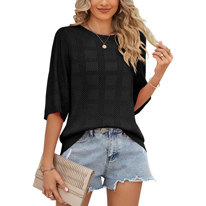 Levoire | Haut Chic Tricoté Avec Motif Carré Pour Femmes Noir