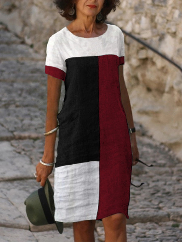Levoire | robe à manches courtes à col rond imprimé décontracté Noir et blanc