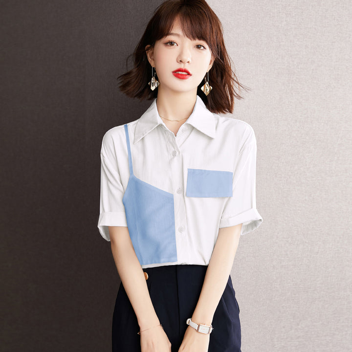 Chemisier à manches courtes femme tendance avec des inserts contrastants Levoire