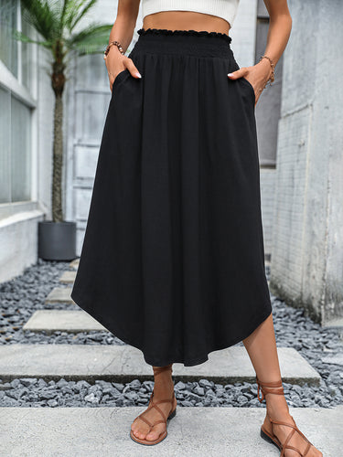 Jupe midi pour femmes avec taille élastique et poches latérales pratiques Levoire