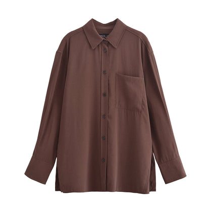 Levoire | Mode Découpe Panneau Drapé Col Manches Longues Produit Haut sombre marron A3