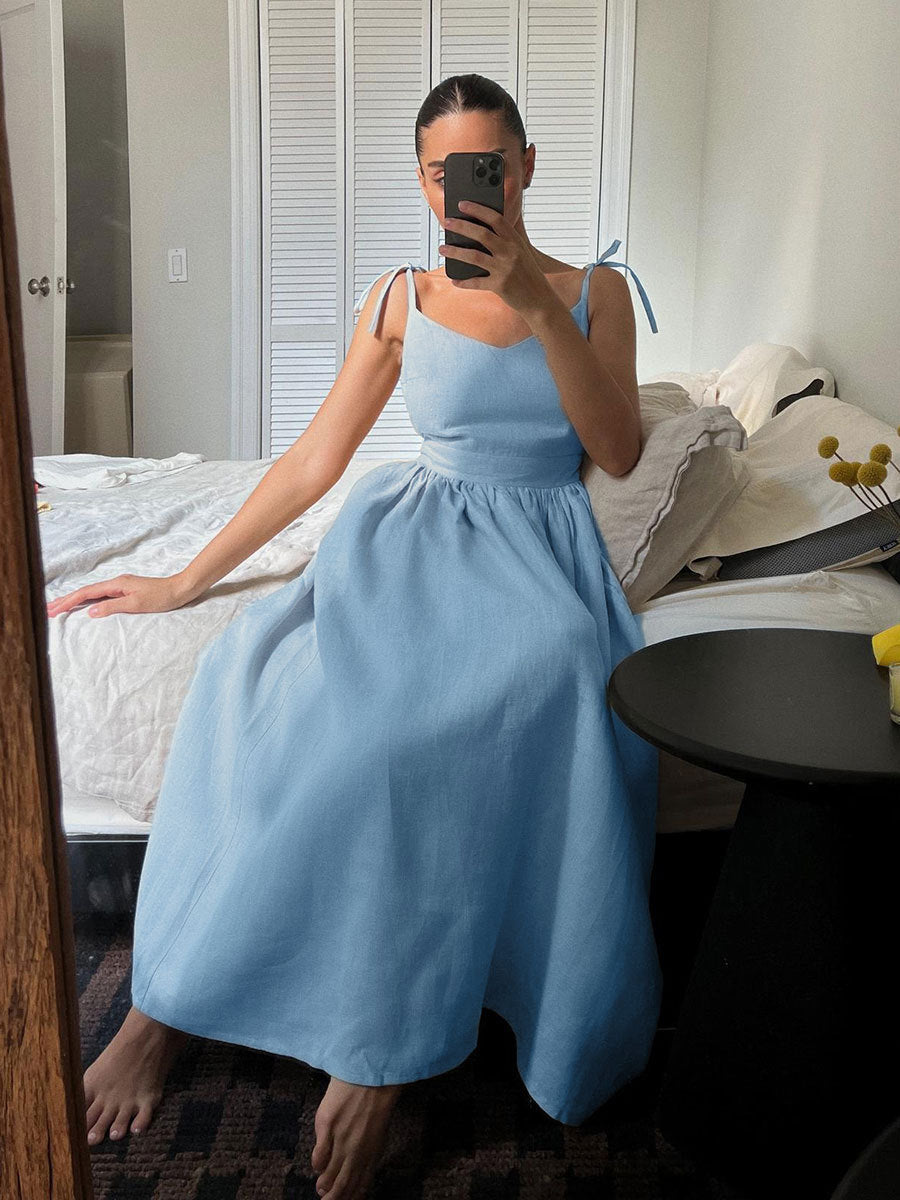 Levoire | Robe Longue En Coton Avec Bretelles Bleu clair