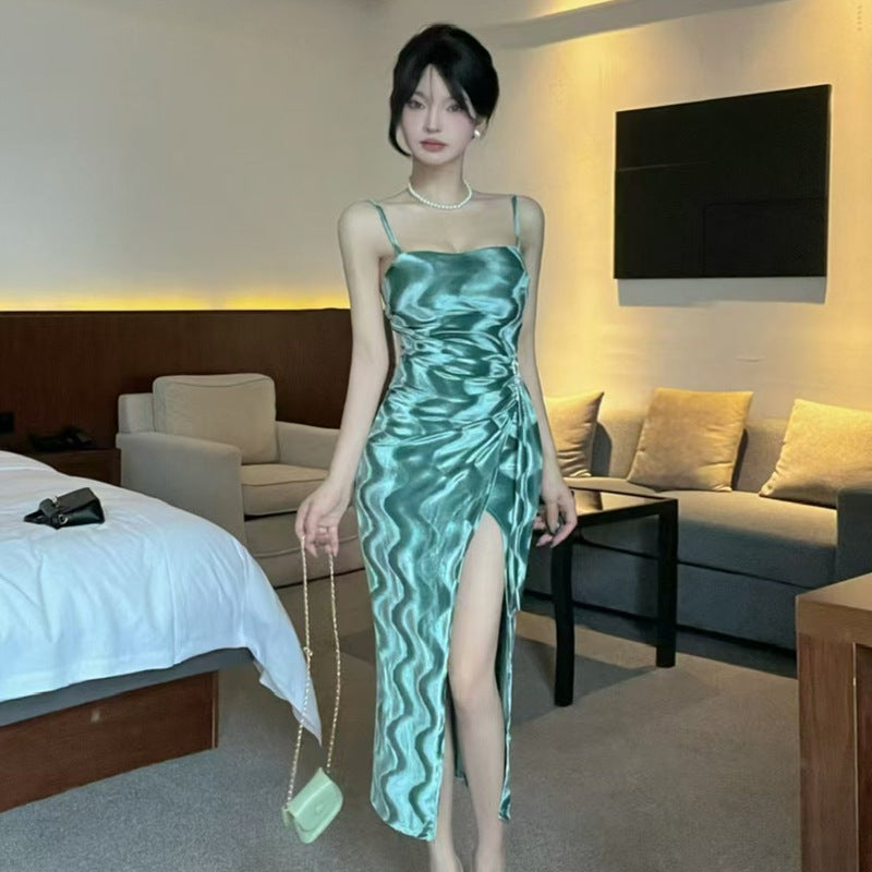 Levoire | Robe Bodycon rayée à composition de blocs de couleurs remarquables Vert