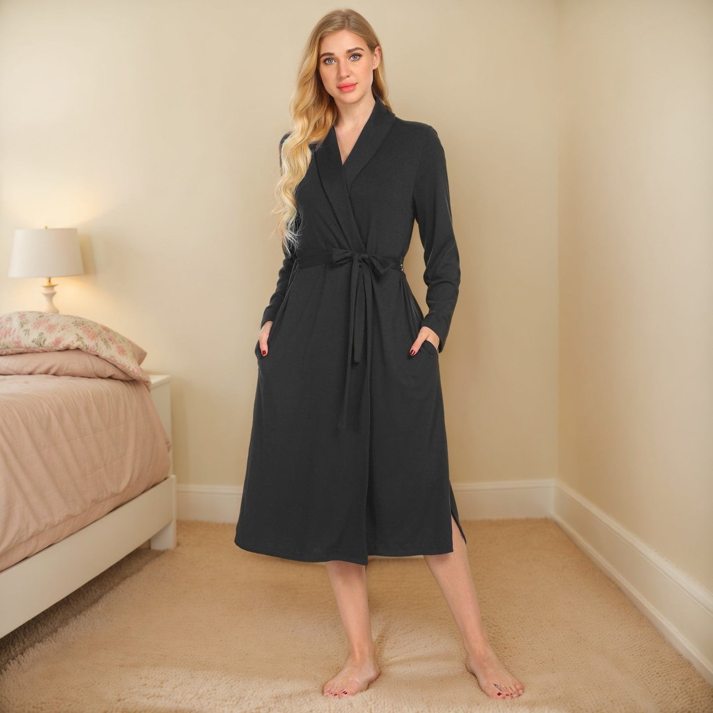 Levoire | Fleece-Dress Automne Hiver Manche Longue Poche Robe Noir