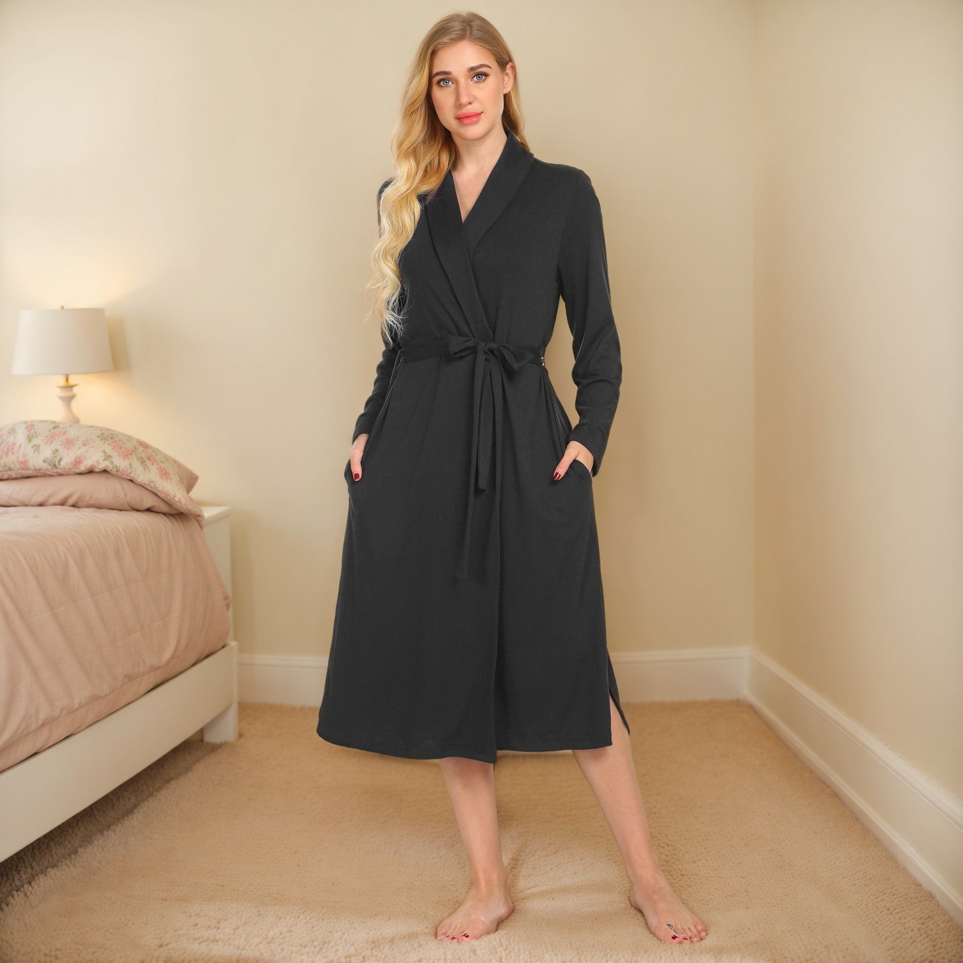 Levoire | Fleece-Dress Automne Hiver Manche Longue Poche Robe Noir