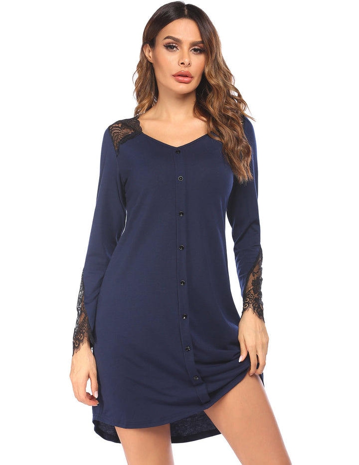 Levoire | Robe de nuit pour femmes Robe de nuit à manches longues en dentelle Meriheinä