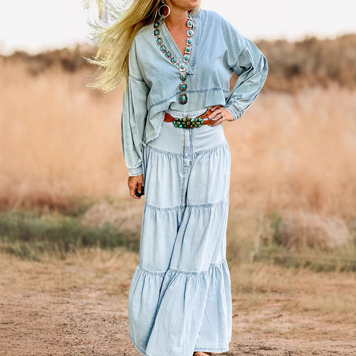 Robe maxi pour femmes au style décontracté et avec des volants volumineux Levoire