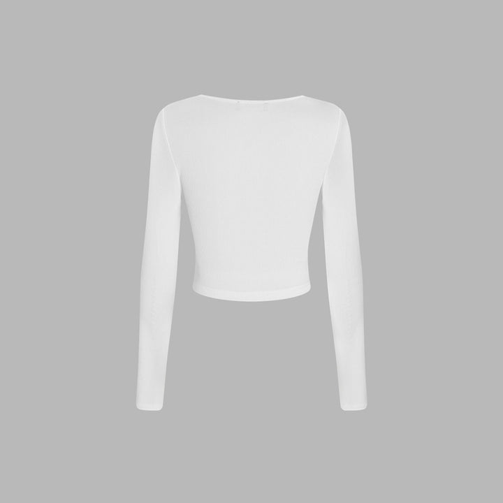 Chemise pour femmes à manches longues courte avec un design drapé sophistiqué et un col rond de mode Levoire