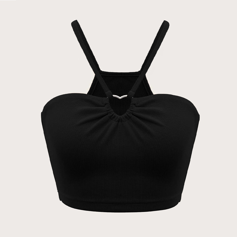 T-shirt court pour femmes avec des bretelles spaghetti réglables et un effet de drapé élégant Levoire