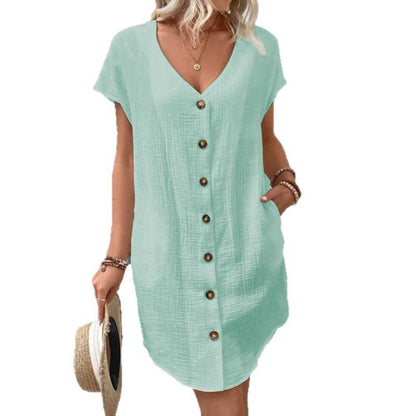 Levoire | Robe d'été à boutons en coton lin à décolleté V