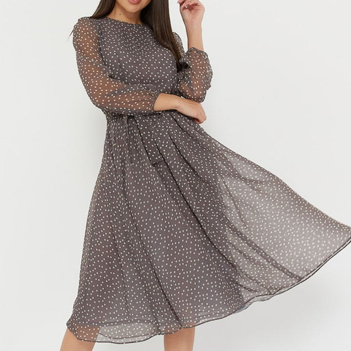 Robe en chiffon pour femme avec manches transparentes et ceinture ajustée Levoire