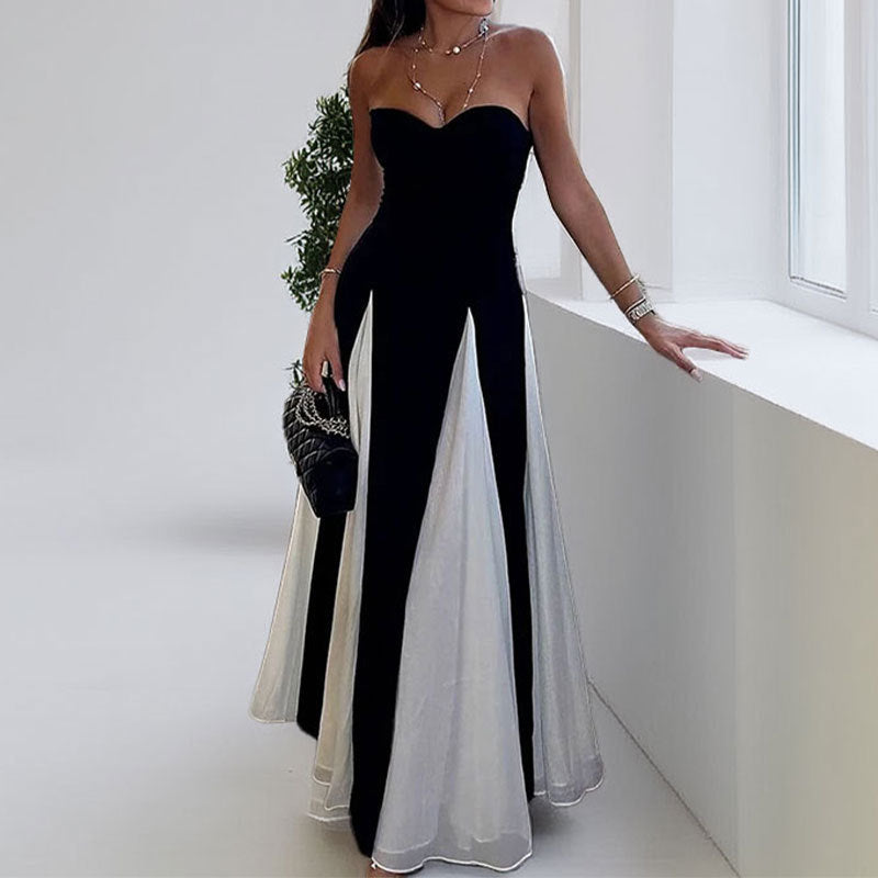 Robe de soirée élégante pour femmes avec encolure en cœur et inserts verticaux Levoire