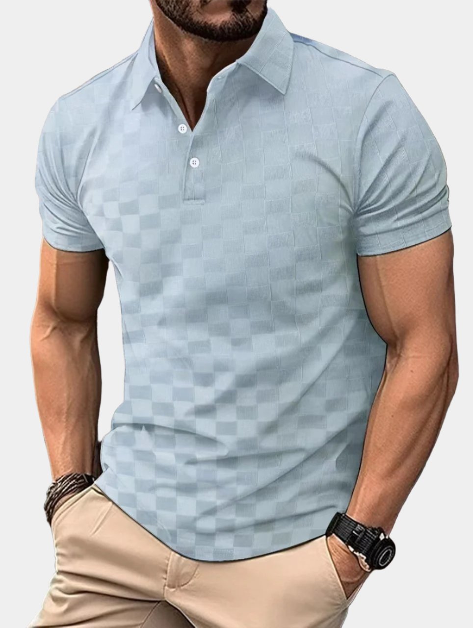 Levoire | Polo À Carreaux Slim Fit Pour Hommes Bleu clair