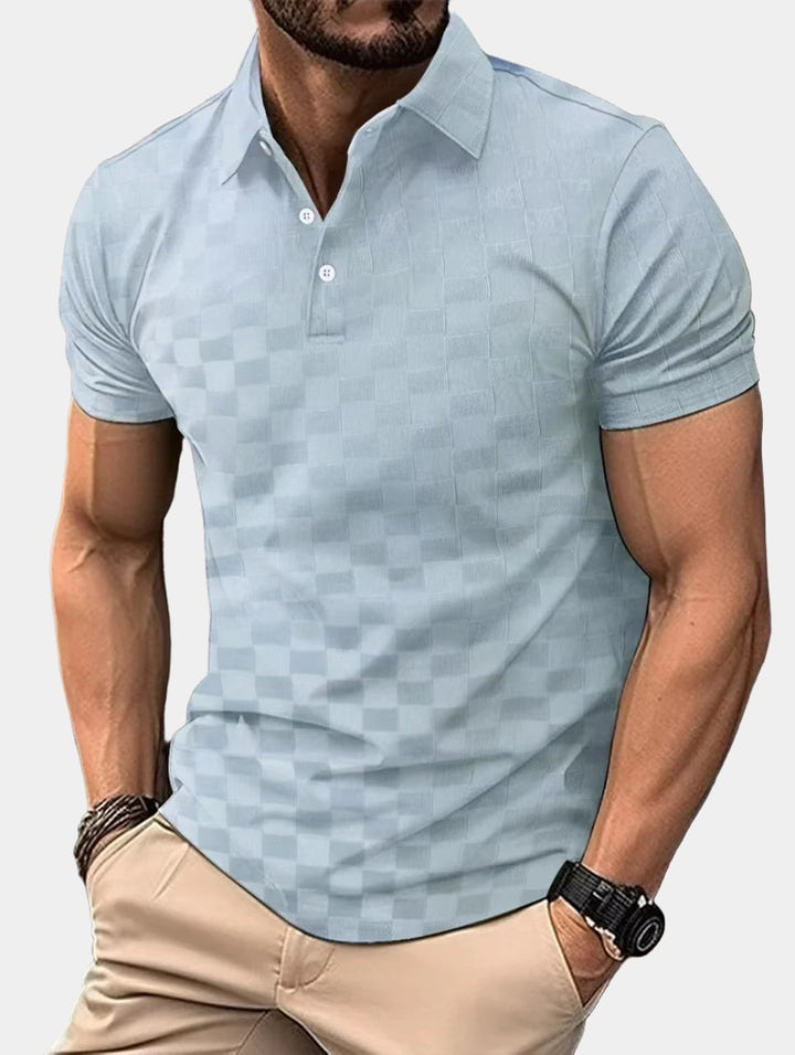 Levoire | Polo À Carreaux Slim Fit Pour Hommes Bleu clair