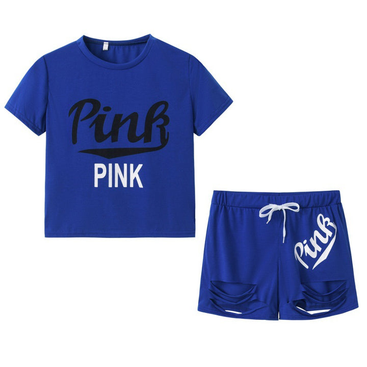 Ensemble t-shirt et short pour femmes sportif avec coupe décontractée et imprimés contrastés Levoire