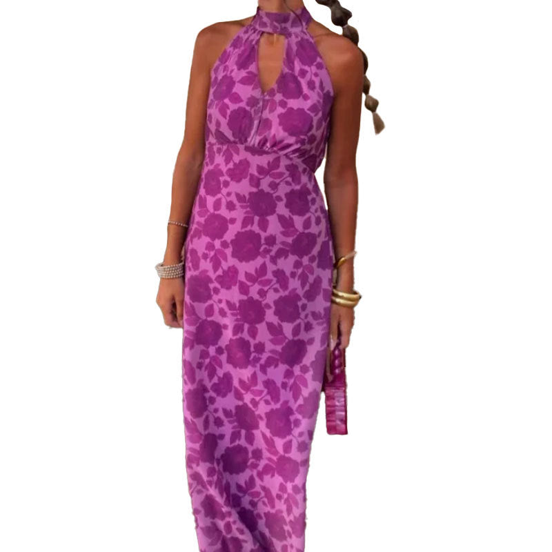 Robe maxi femme avec chiffon floral et col élégant Levoire