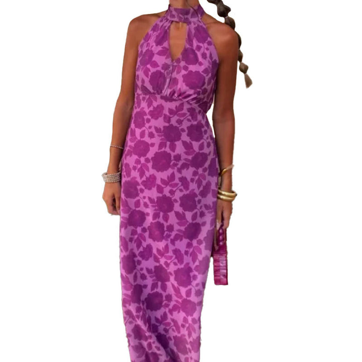 Robe maxi femme avec chiffon floral et col élégant Levoire