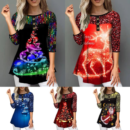 Levoire | Impression de fête T-shirt décontracté à col rond