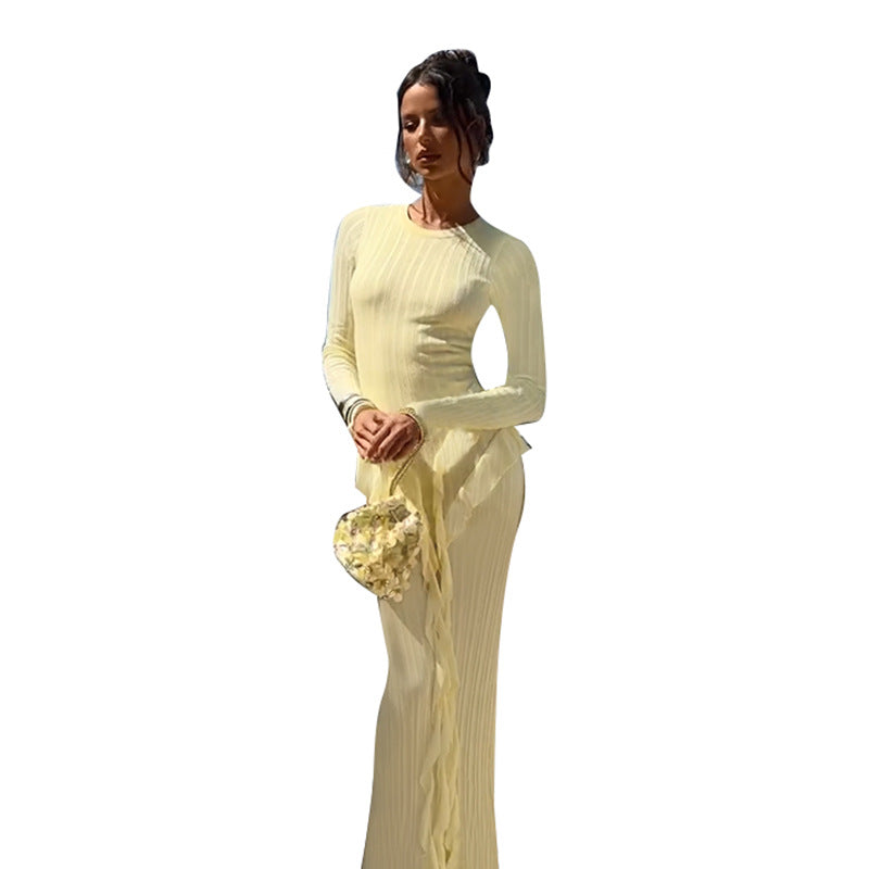 Robe maxi élégante pour femmes avec volants volumineux et manches longues Levoire