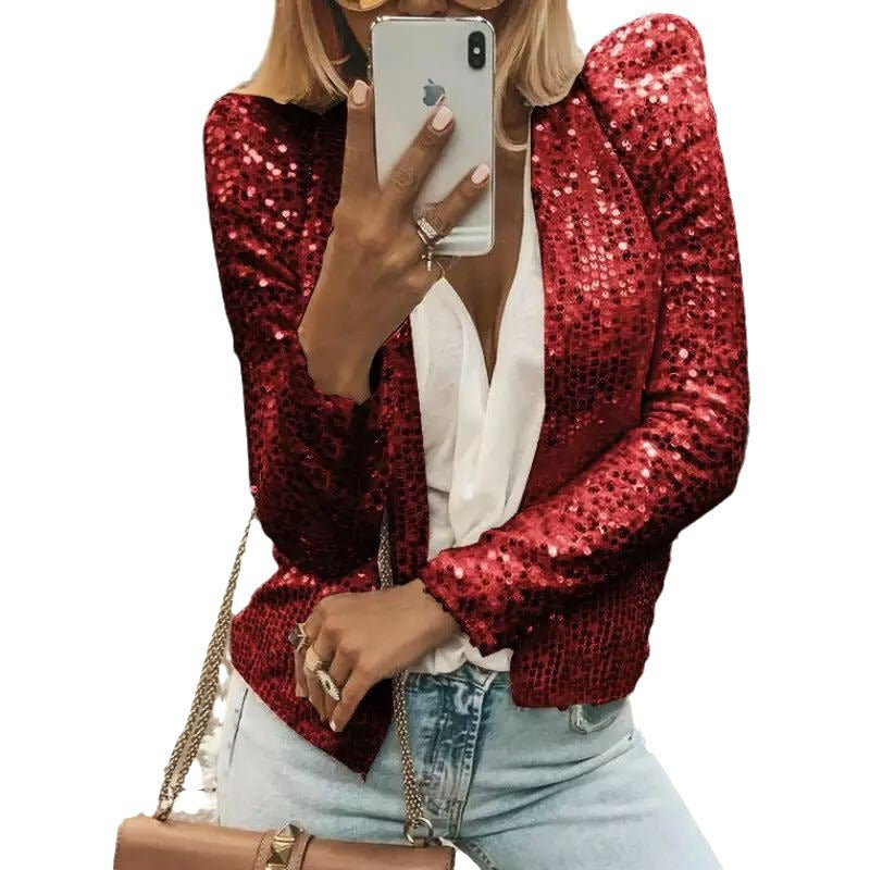 Levoire | Trendik couleur estompée Paillette Veste courte de loisirs