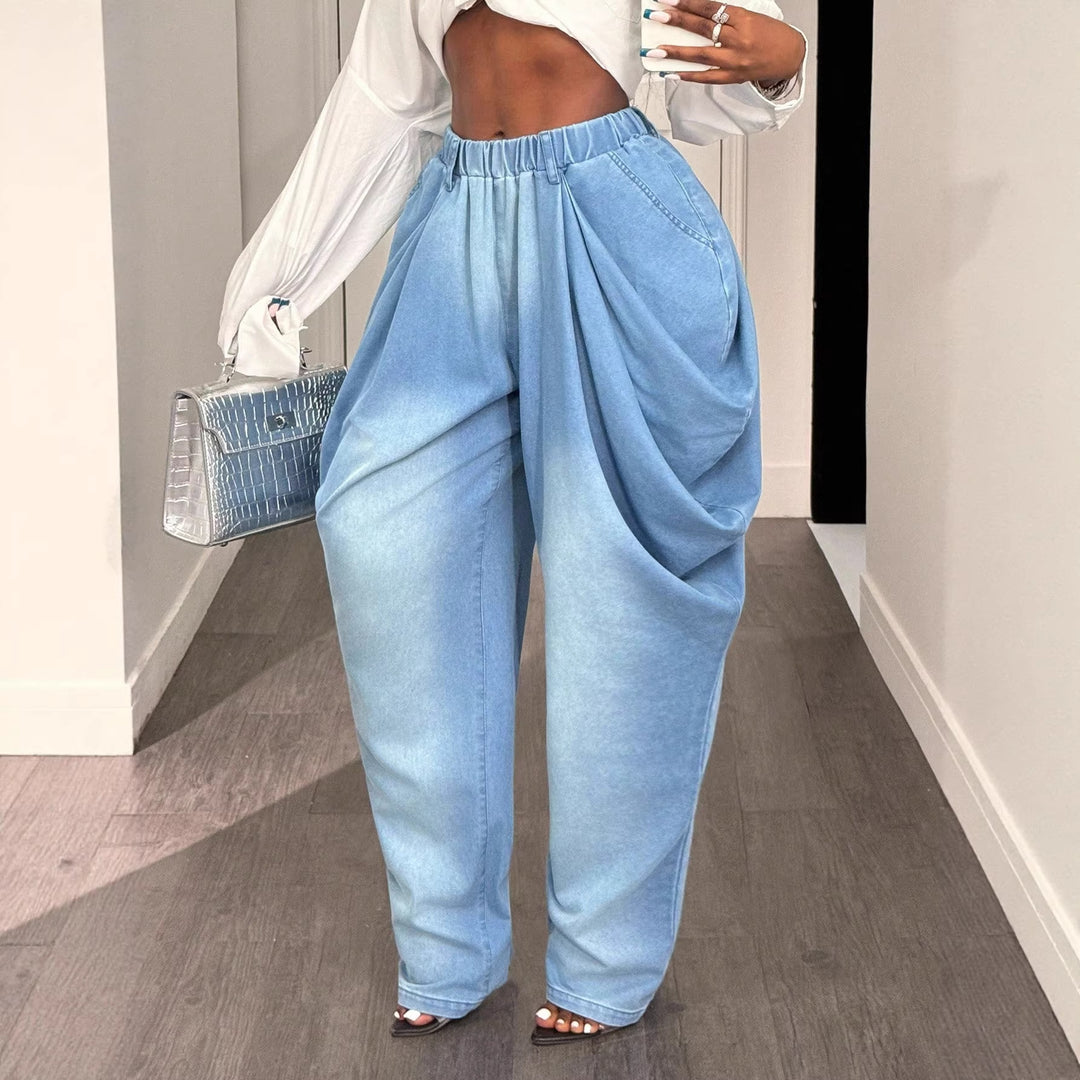Jeans baggy décontractés pour femmes avec une taille haute et des poches latérales pratiques Levoire