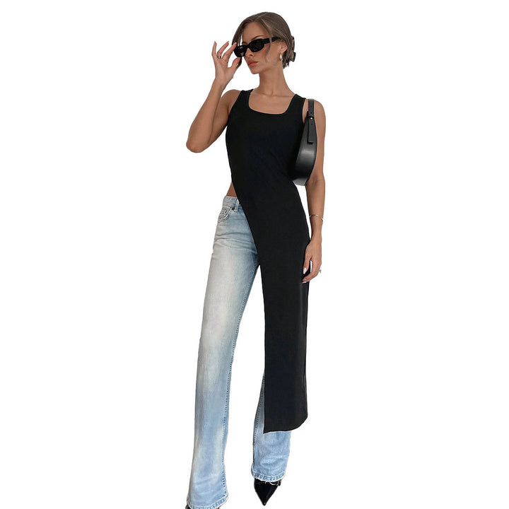 Robe maxi asymétrique pour femmes avec encolure ronde profonde et coupe fluide Levoire