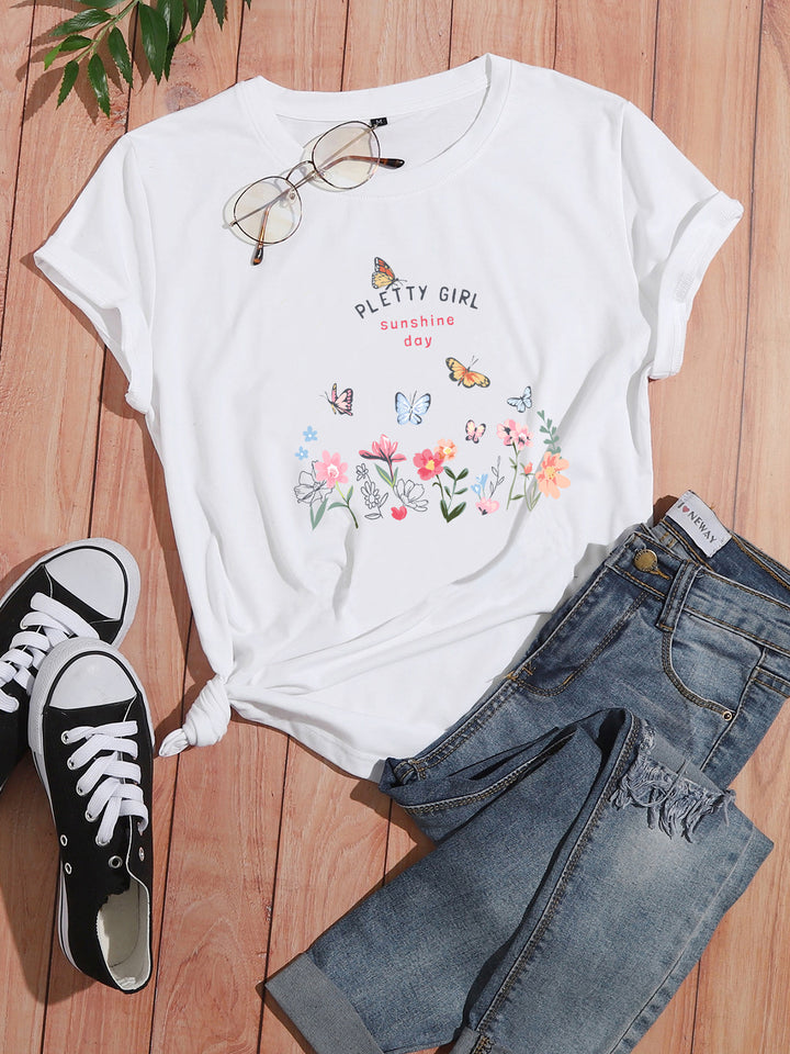 T-shirt pour femmes avec imprimé floral ludique et imprimé élégant Levoire