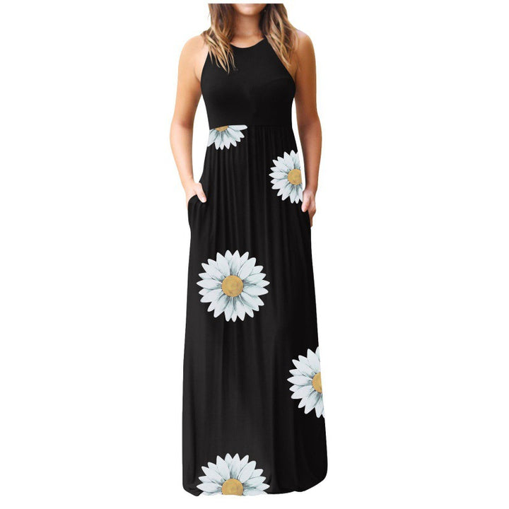 Robe maxi pour femmes avec motif floral et poches latérales pratiques Levoire