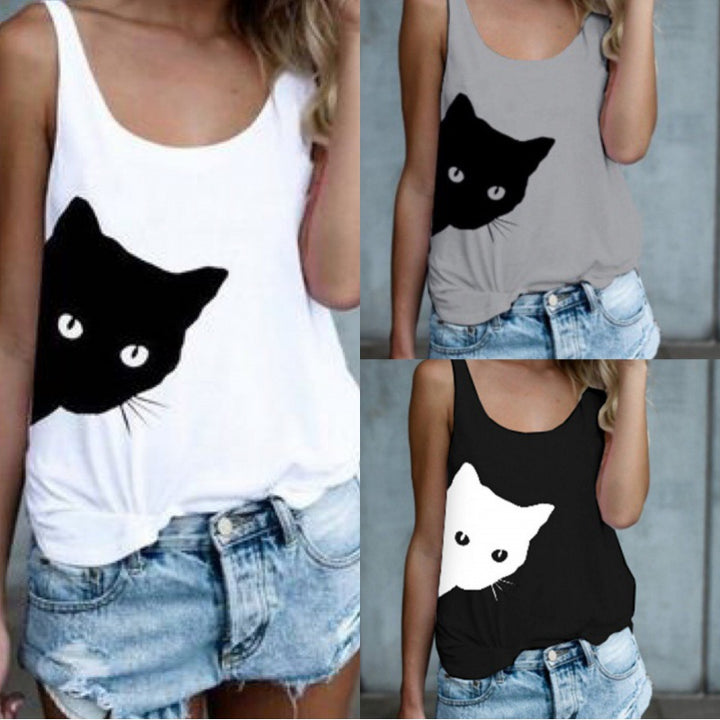 Débardeur pour femmes avec motif créatif de chat et coupe décontractée Levoire