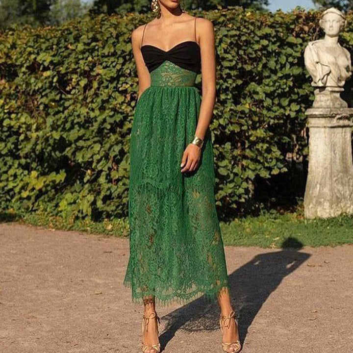 Levoire | Robe de créateur longue à motif en relief élégante Vert