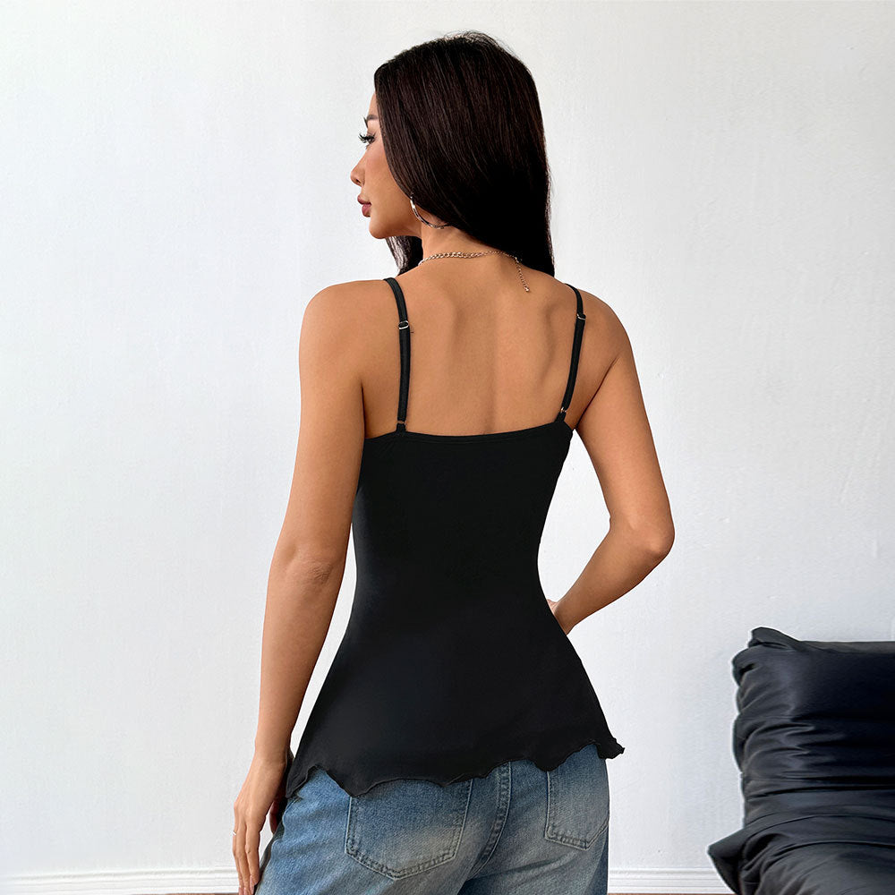 T-shirt à manches longues asymétrique pour femmes avec design de col décoratif Levoire