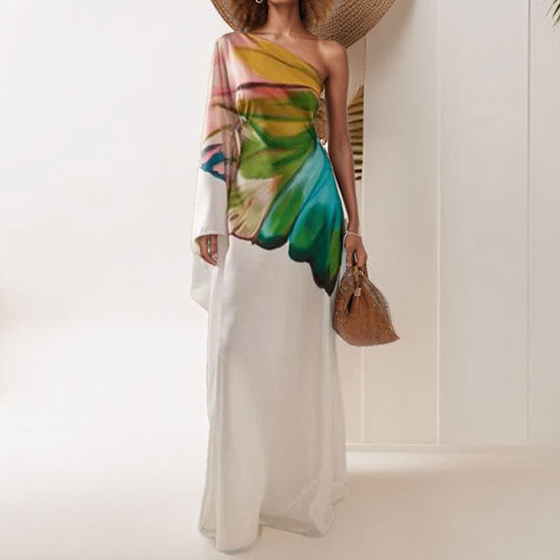 Robe maxi pour femme avec design asymétrique et dégradé de couleurs artistique Levoire