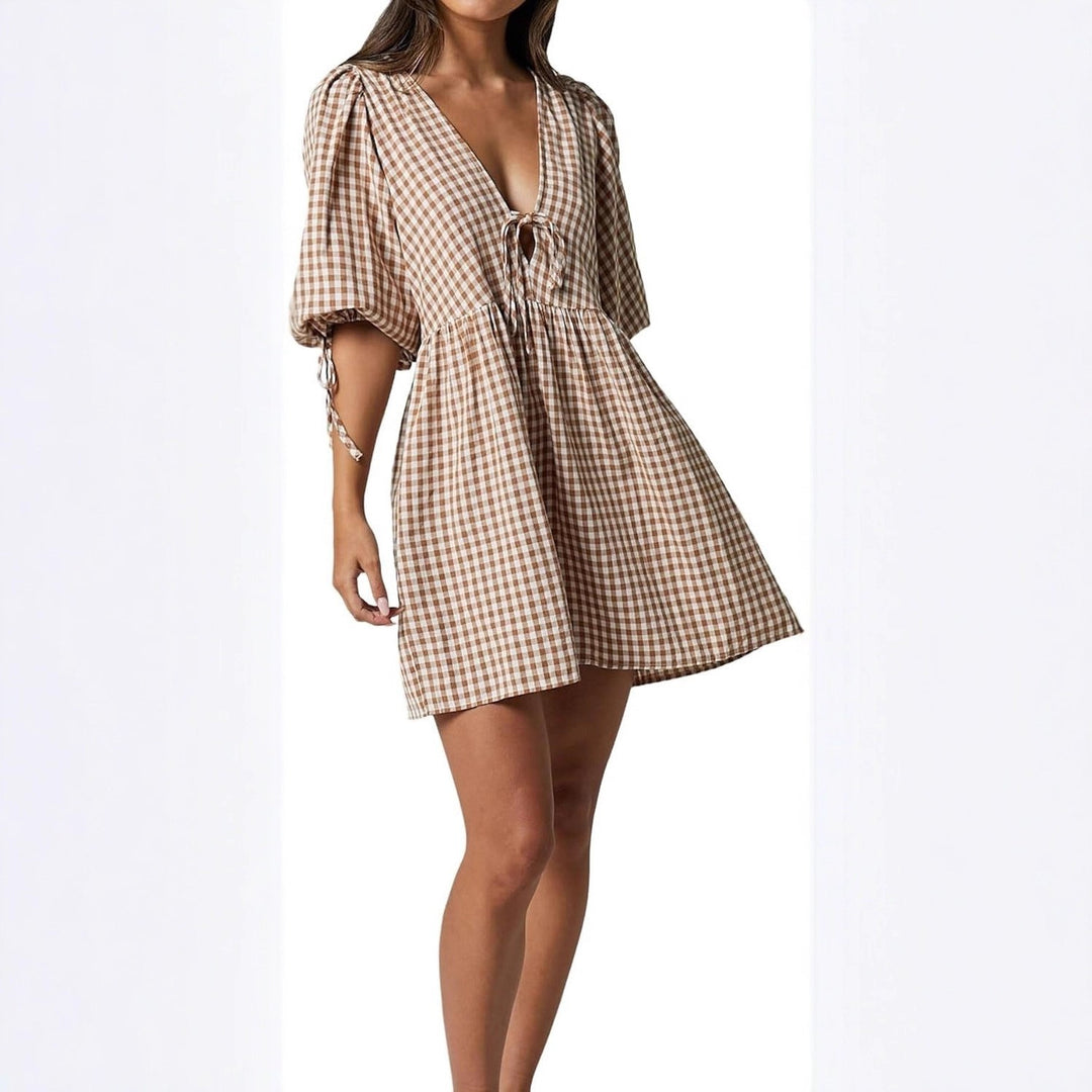 Robe décontractée pour femmes avec un col en V et des manches bouffantes Levoire