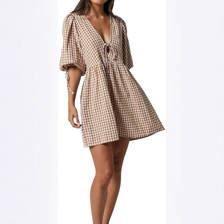 Robe décontractée pour femmes avec un col en V et des manches bouffantes Levoire
