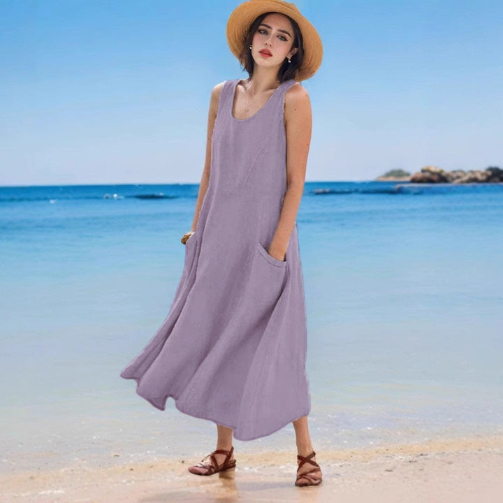 Levoire | Robe en lin Sac d'été Sans manches Col rond Robe Lila