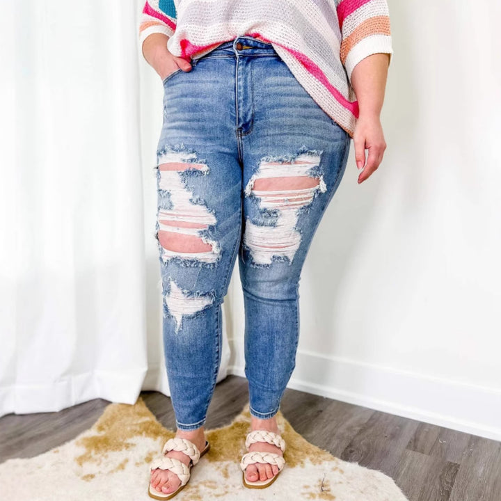 Jeans détruits taille haute pour femmes style boyfriend Levoire