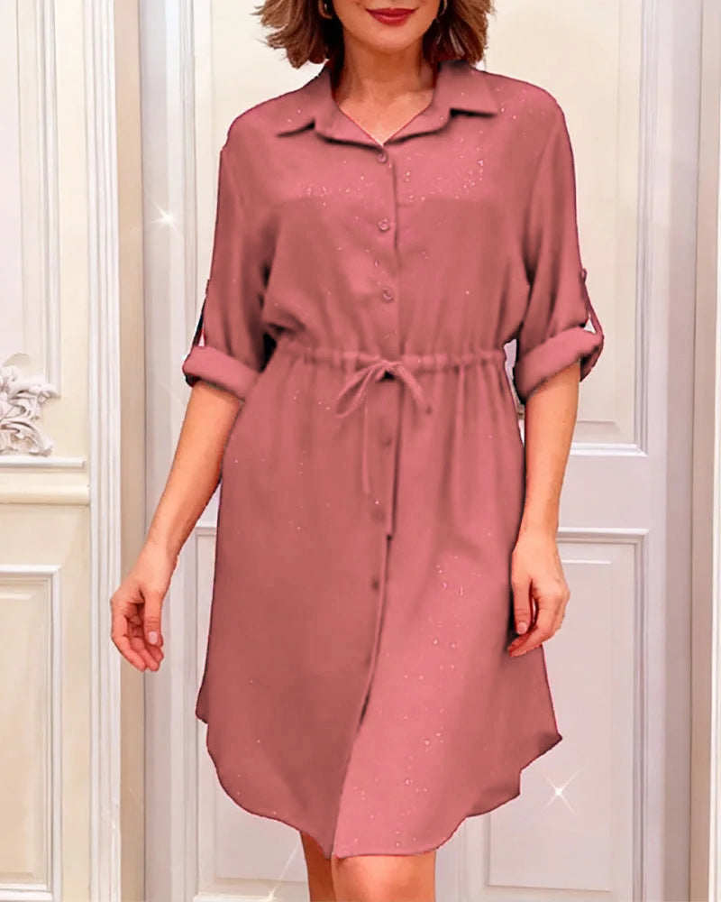 Robe chemise femme avec lacet à la taille et embellissement en strass festif Levoire