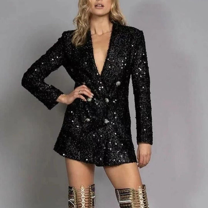 Levoire | Élégant noir à sequins Slim Fit long haut