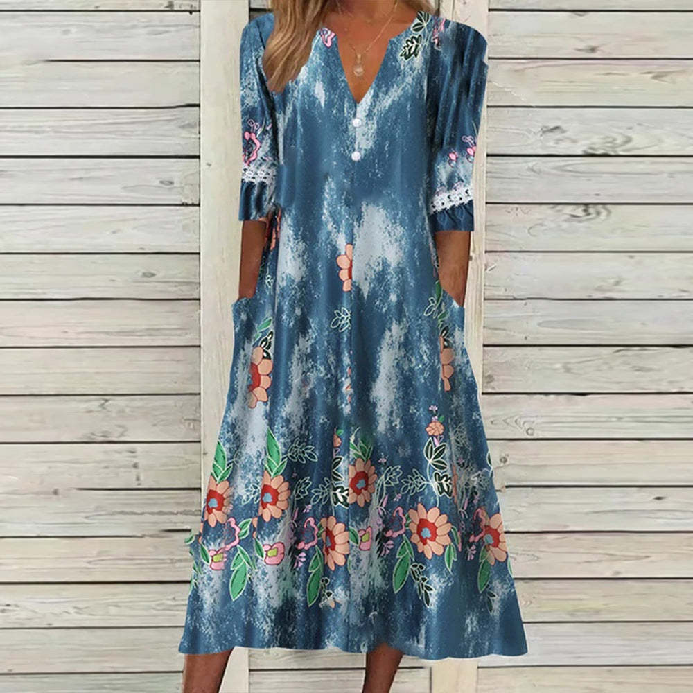 Levoire | Élégant Robe Mi-Longue Boutonnée Imprimée Moran