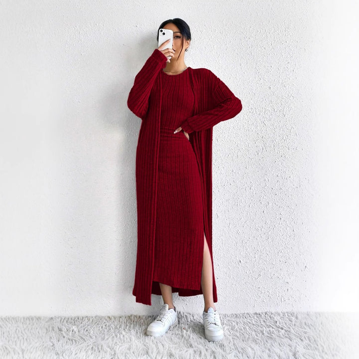 Robe en tricot pour femme avec cardigan long et fente sur le côté Levoire