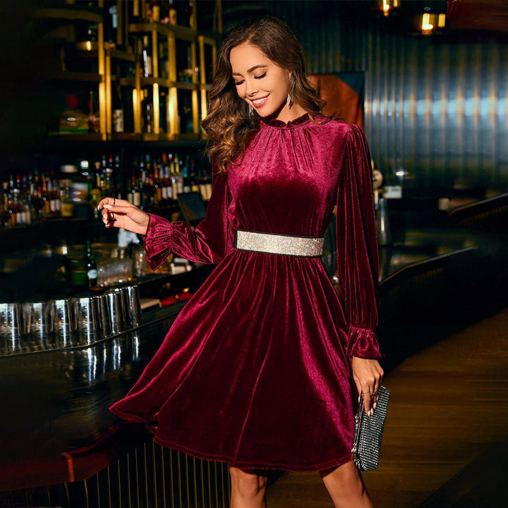 Robe de soirée en velours pour femme avec longues manches bouffantes et taille élastique Levoire