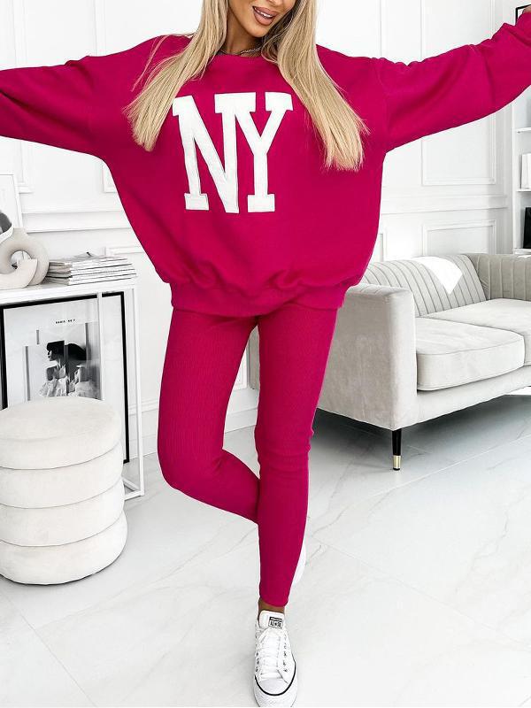 Pull décontracté surdimensionné pour femmes avec logo floral et leggings assortis Levoire