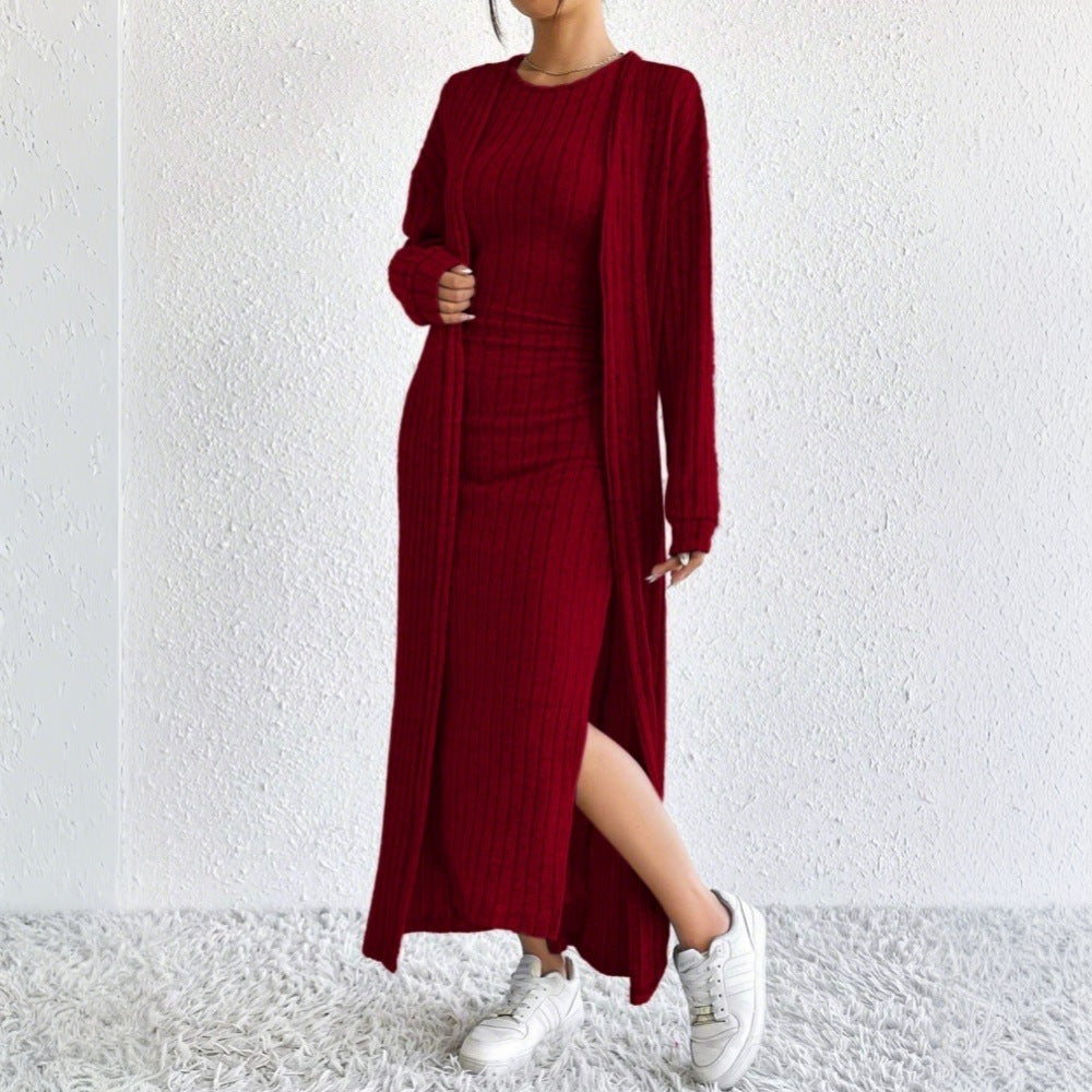 Robe en tricot pour femme avec cardigan long et fente sur le côté Levoire