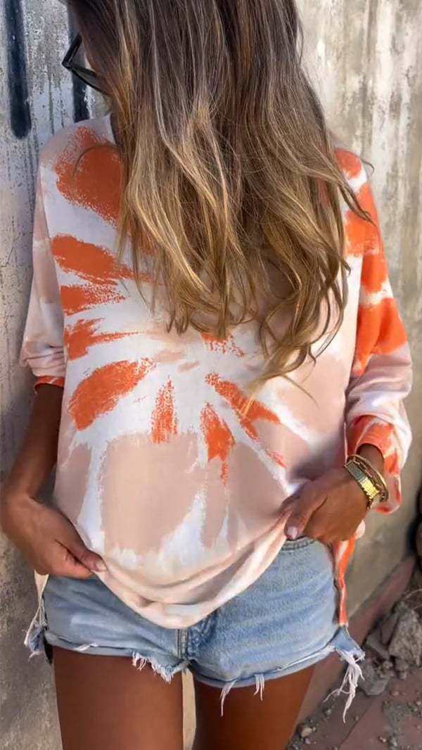Sweatshirt décontracté pour femmes tie-dye avec col en V et épaules tombantes Levoire