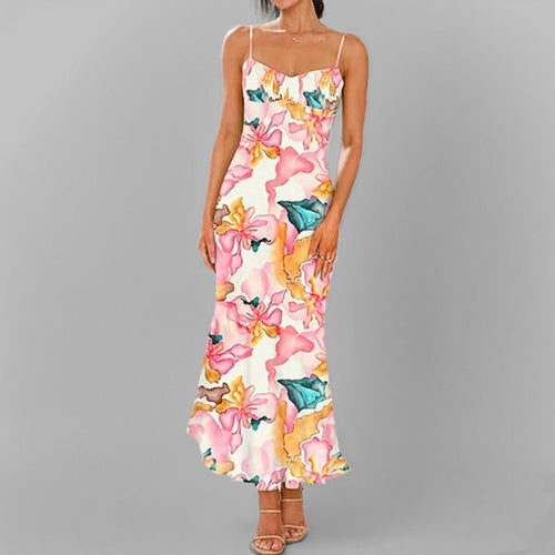 Robe Maxi Élegante pour Femmes avec Fines Bretelles et Dégradé Fantaisiste Levoire