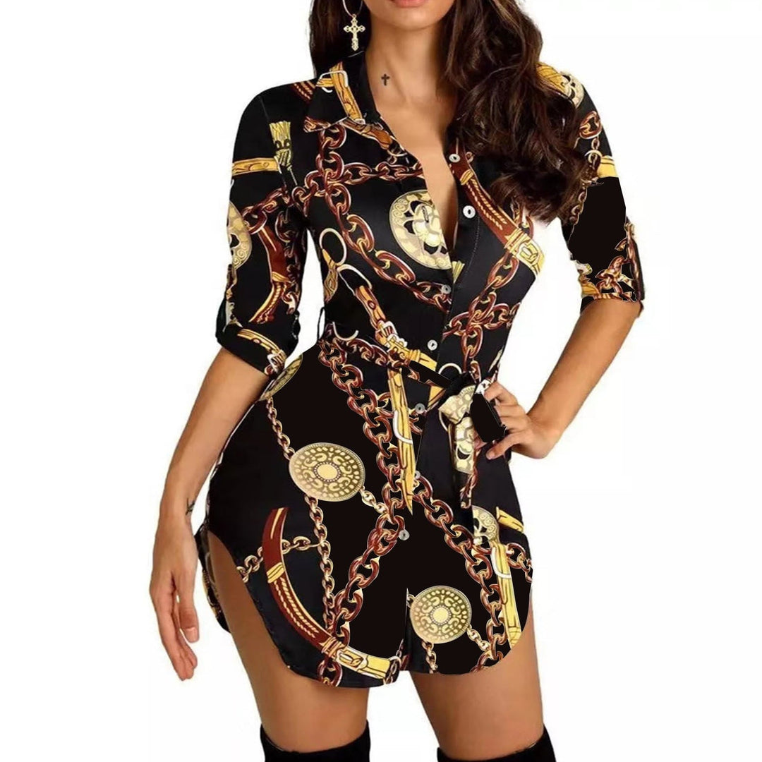 Levoire | Élégant Robe Imprimée Mi-Longue Couleur Or
